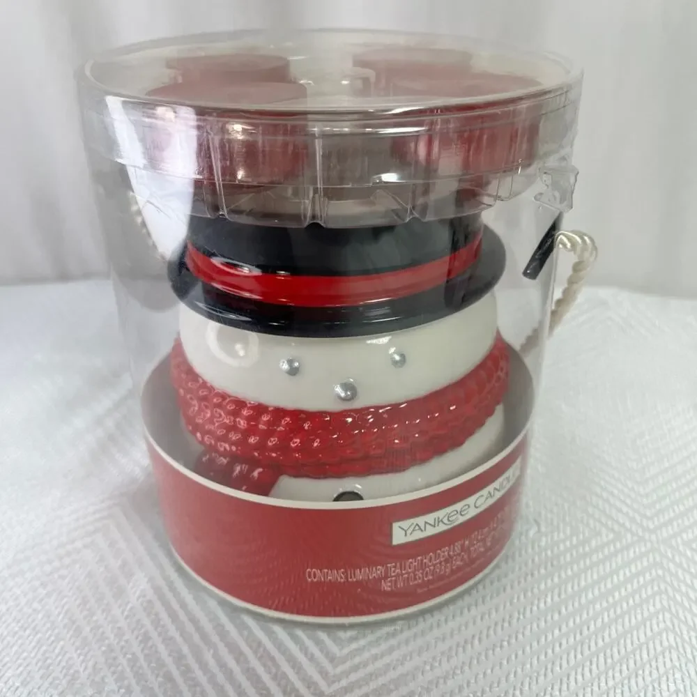 Yankee Candle Snowman Luminary Tealight Holder Red Sparkling Cinnamon 2017 NIP